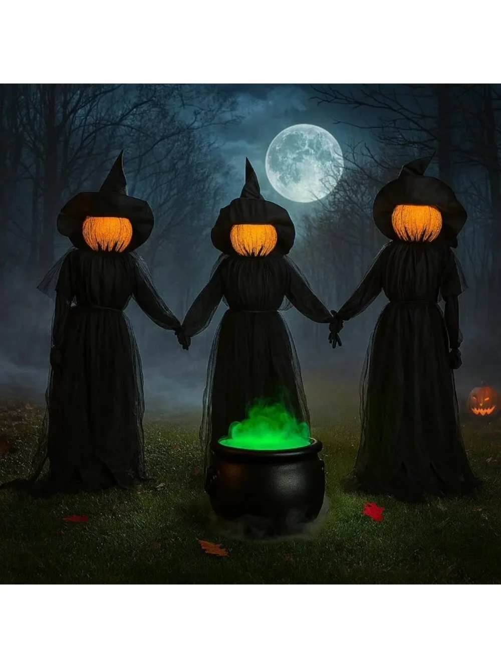 Spooky 4ft LED Halloween Witches with Hats - Weatherproof Garden Stakes Decor
